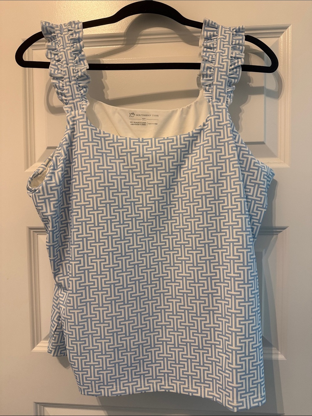 NWOT Southern Tide Geometric Ruffle-Strap Tank Top in Light Blue